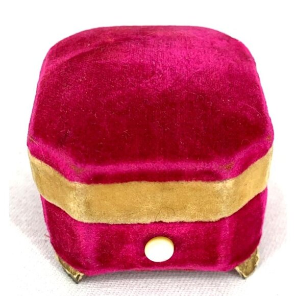 Ring Presentation Jewelry Pink Velvet MOP Push Button Metal Feet Antique 1.5